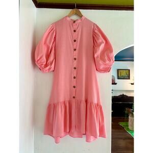 Vernaculo Pink Linen Puff Sleeve Dress— One Size